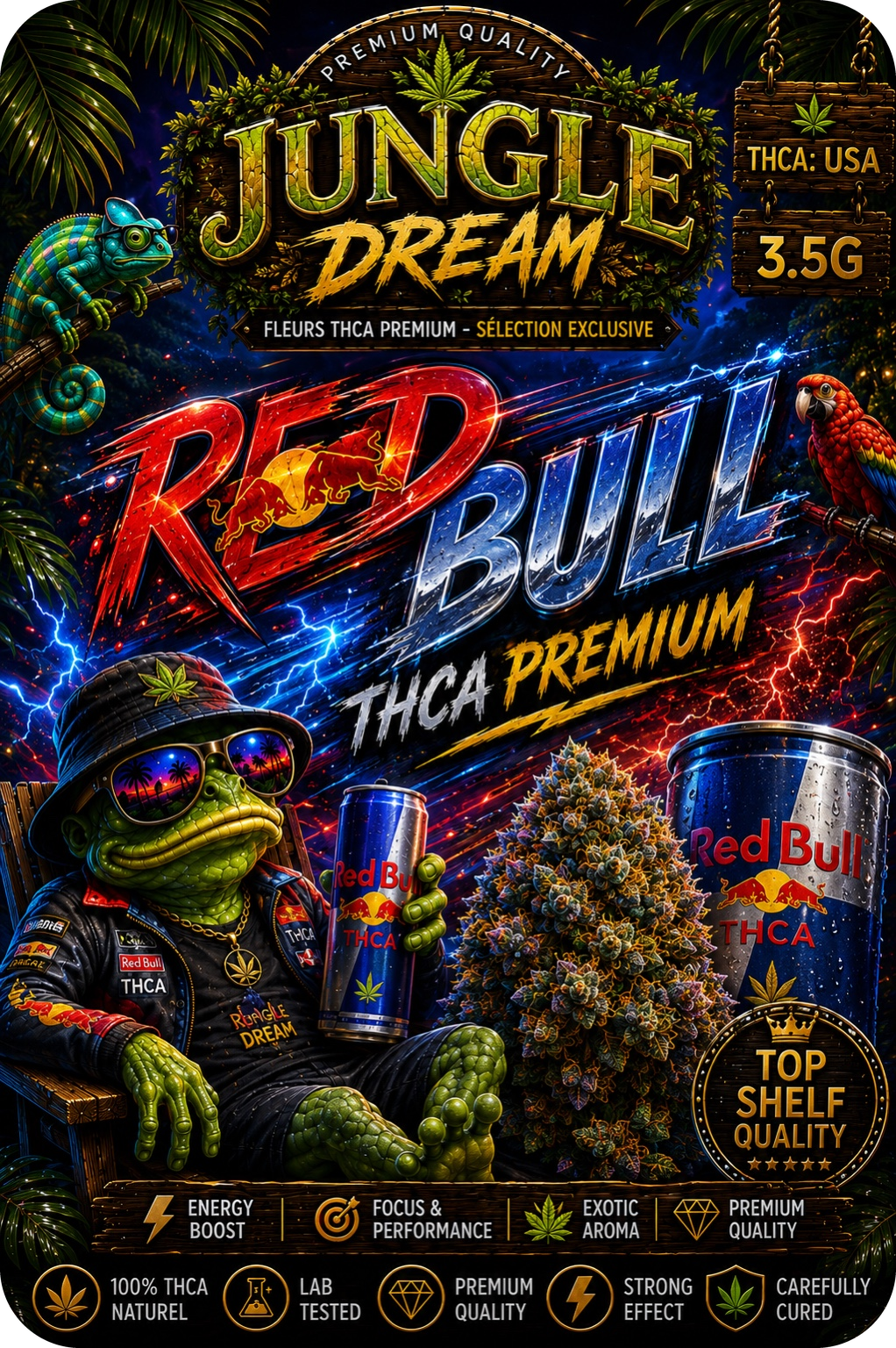 Red Bull THCA Premium AAAA+ – Fleur THCA Premium aux arômes fruités et exotiques