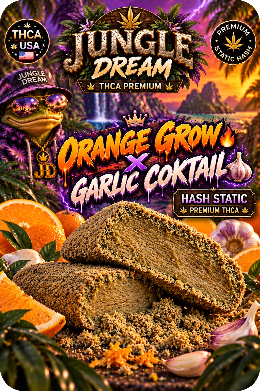 HASH STATIC ORANGE GROW × GARLIC COCKTAIL – THCA PREMIUM AAAA+